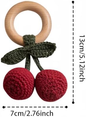 Wooden Baby Rattle Toys Stuffed Crochet Rattle with Teether Ring for Newborn Babies Fruit Wooden Teether Toy Infant Toddler Handcrafted Crochet Rattles Cute Shower Gifts for Boy and Girls - Image 2