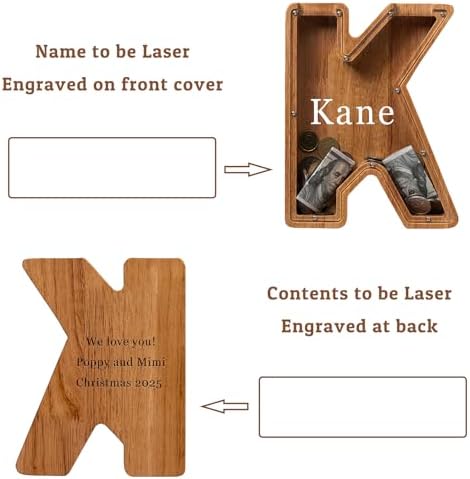 Personalized 12" Extra Large Wooden Letter Piggy Bank for Kids Boys Girls, (Laser Engraved Name) Custom Initial Letter Shape Piggy Bank, Alphabet Coin Bank Grandchildren Birthday - Image 2
