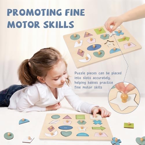 Adena Montessori 16-Piece Shape Peg Puzzle, 2-4y - Image 3