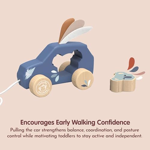SPEEDY MONKEY Wooden Pull-Along Car | Rolling Toddler Pull Toy Kids Gift - Image 3