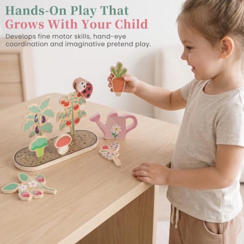 WOODENFUN Wooden Pretend Play Toy for Kids,Vegetable Plants Garden Playset - Image 5