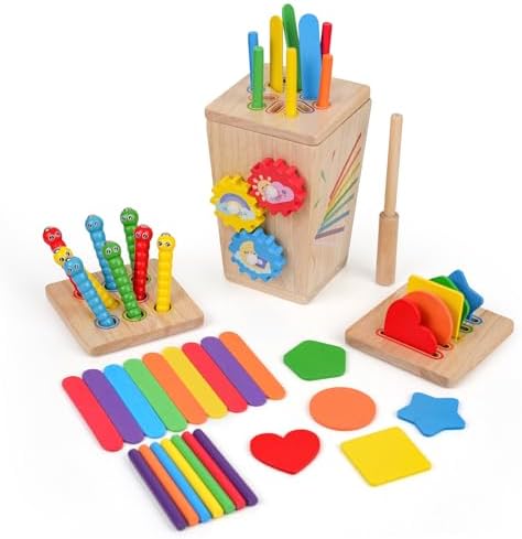 5 in 1 Fine Motor Learning Toy, Wooden Montessori Toys for Kids Ages 3-5 by ODRIEW