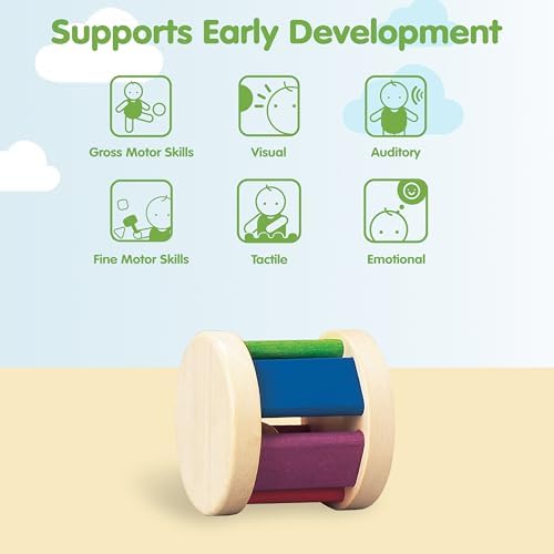 PlanToys® Wooden Roller Rattle for Babies, Montessori Sensory Sound Toy - Image 4