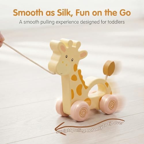 Baby Toys Car,Wooden Pull Along Toddler Toy, Developmental Toy for 1 Year Old Girl Boy Birthday Gift (Small Giraffe) - Image 3