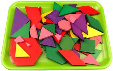 Montessori Geometric Shape Boards, Colorful Wooden Pattern Blocks Set, Early Math Educational Toy,Plastic Tray by Unknown