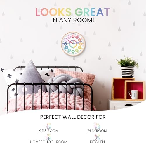 Oyster&Pop Pastel Kids Wall Clock - Silent 10" Analog Learning Clock - Image 5