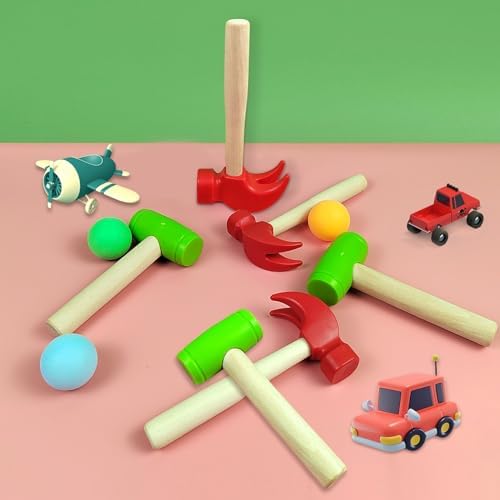 10 Pcs Kids Wooden Hammer Toy with 100 Pcs Colorful Wood Golf Tees, Small Plastic Hammer Simulation Hammers Educational Toys for Children Gift Birthday Party (Red and Green) - Image 3