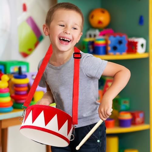 Kids Drum Set,8 in Wooden Toy Drum Set,Educational Baby Musical Toys Drum with Adjustable Strap 2 Drumsticks,Sensory Musical Instrument Drum Toy for Toddler Boys & Girls Gift(Red) - Image 7