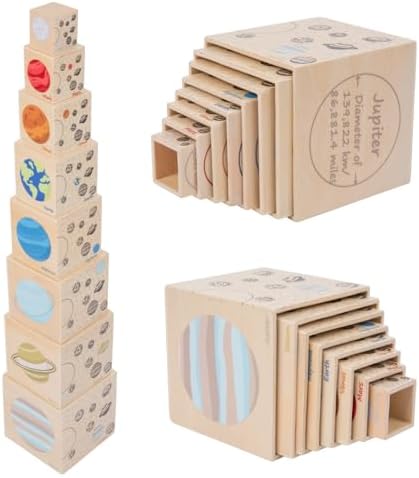 Adena Montessori Solar System Nesting Blocks, 8-Piece Wooden Set, Ages 3+ by AdenaMontessori