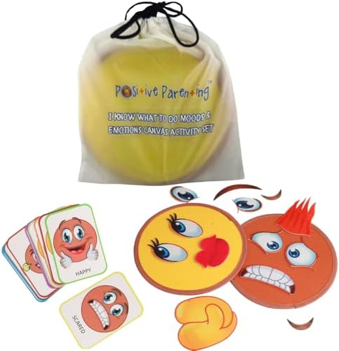 Thought-Spot Emotions Canvas Activity Set | Social Learning Game for Kids | Make Faces to Understand Feelings | 2 Canvases, 12 Double-Sided Emotion Cards with Coping Strategies, 55 Facial Pieces by PositiveParening