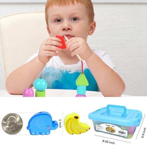 46 PCS Montessori Wooden Lacing Beads Toys for Toddlers,Educational Stringing Animals Fruits Farm Threading Beads Preschool Learning Toys for Kids 3 4 5 6 Year Old Boys Girls… - Image 6