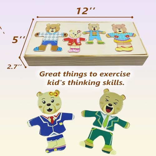 Wooden Bear Family Dress-up Puzzle Box for Toddlers(72pcs),Change Clothes Puzzle Games, Preschool Learning Activities Toys for Kids Ages 3+ - Image 4