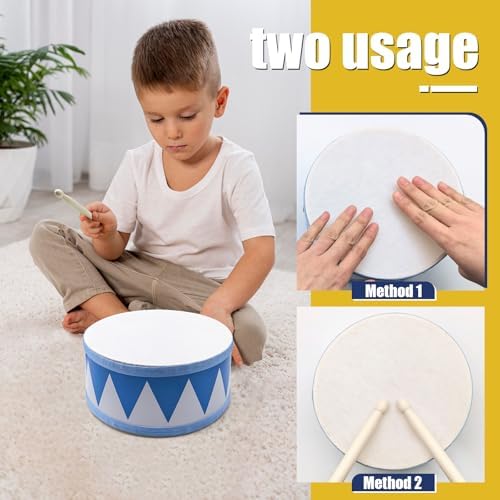 Kids Drum Set 8 Inch Wooden Toy Drum with 2 Mallets & Adjustable Strap - Image 6