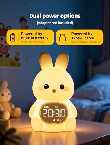 MASHI Bunny Kids Alarm Clock with Time to Wake Sleep Trainer White Noise - Image 6