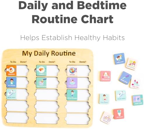 Wooden Toddler Routine Chart Ages 3-6 – Daily & Bedtime Routine Chart, Visual Schedule Board for Kids, Montessori-Inspired Visual Schedule for Kids Daily Routine - Image 4