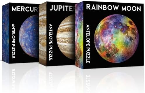 Antelope 3 in 1 Round Puzzle Bundle - Rainbow Moon, Space Jigsaw With Mercury and Jupiter - 1000 Piece Planet Puzzle by ANTELOPE
