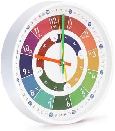 Kids Wall Clock Telling Time Silent Non-Ticking Learning Clock Colorful Teaching Wall Clocks Round Plastic Analog Educational Decor Clock for Classroom, Playroom, Bedroom(EDU2-White, 10 inch) - Image 3