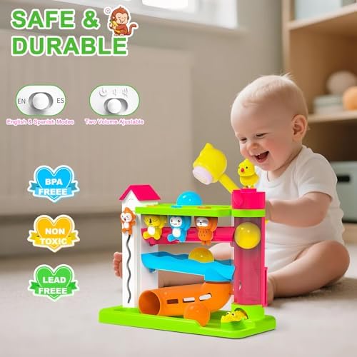 VOILBTOY Musical Toy for 1-2 Year Old Girls,Educational Toys,Ball Drop Toy with English & Spanish,Fine Motor Toys for Kids 1-3,Birthday Gift for 1+ Year Old boy (Green) - Image 2