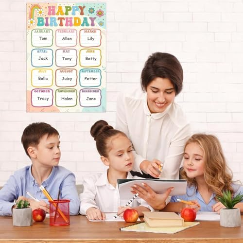 FaCraft Boho Birthday Chart Poster for Classroom - 16.5"x12" Reusable Laminated Happy Birthday Calendar with Glue Dots Bulletin Board Decorations Back to School Teacher Supplies Class Wall Decor - Image 5