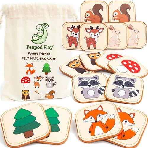 Felt Matching Game for Ages 2–4 – Soft and Safe for Ages 1+ – Montessori Memory Game – Sensory Flash Cards – Best Educational Gift for Ages 1–3 - Woodland Animal Theme by PeapodPlay