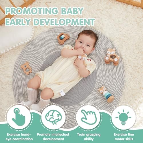 Wooden Montessori Toys, 5-Piece Wooden Baby Toy, Koala Baby Rattle, Fox Stacking Ring, Little Fox Push and Pull Toys,Koala Holding Toy,Newborn Baby Gift Sets for Boys and Girls - Image 3