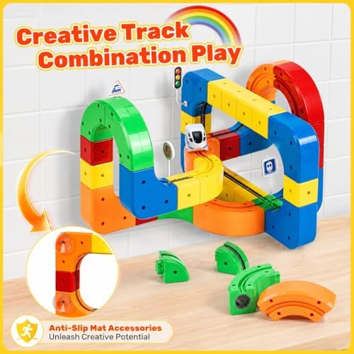 Electric Train Track Set for Kids 3 4 5 6 7 8 Years Old, 3D Flexible Race Track Building Toy with Motorized Train, Modular STEM Learning Toy for Boys and Girls (81Pcs) - Image 4