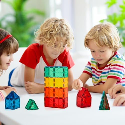 FNJO Magnetic Tiles, Magnet Building Set,60 PCS Building Blocks Set STEM Preschool Montessori Toy for Kids Boys Girls - Image 3