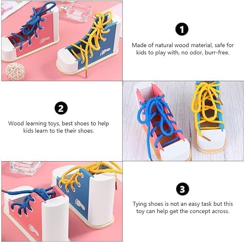 Mikily's Learn to Tie Shoes for Kids - Wooden Lacing Toy Shoe Tying & Practice Kit - Knot Tying Tool, Pick&blue - Image 6
