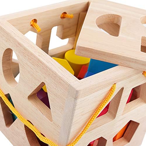 QZMTOY Shape Sorter Toys with 19 Shape Blocks, Classic Wooden Toys for Toddlers Kids, Gift for Girls Boys 2-4 (Natural Solid Wood) - Image 4