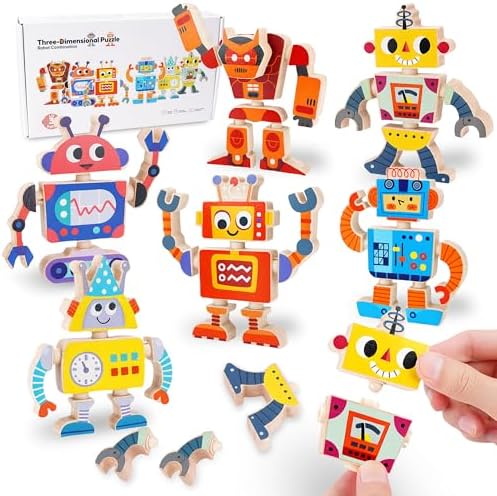ATOYUS Wooden Montessori Robot Building Blocks Toys for Kids 3-5, 35-Piece by ATOYUS