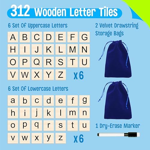 Word Spelling Game, 312 Wooden Letters Tiles & 300 Common Words for - CVC, CVCC, CCVC, Sight Word & First Word Learning, Montessori Early Educational Tool for Kids 4-9, Autistic Toys for Grades 1-3 - Image 3
