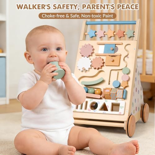 Montessori Safe Wooden Baby Walker, Adjustable Speed Baby Push Walker for Girls and Boys, Morandi Activity Center Toy for Kids' Development, Ideal Gift for Toddlers - Image 4