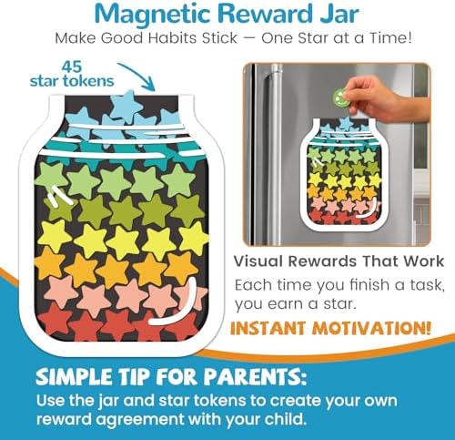 JJPRO Magnetic Reward Chart for Kids with Reward Jar- Behavior Reward Chart System, Toddlers Daily Routine,Visual Schedule Board,96 Reusable Stickers& 45 Star Tokens to Motivate Responsibility-Blue - Image 2