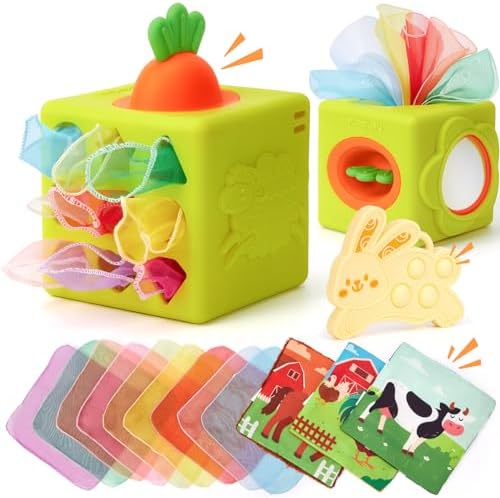 hahaland Baby Tissue Box Toy - Baby Toys 6-12 Months Montessori Toys with Scarves, Crinkle, Textures, Mirror - Gifts for Babies - Image 6