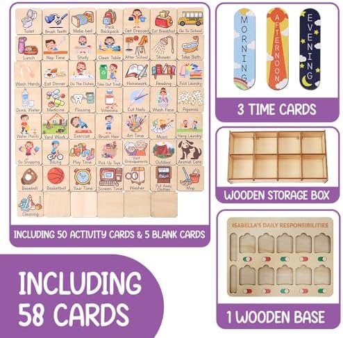 Wooden Chore Chart for Kids Visual Schedule, Routine Chart for Kids, Morning Bedtime Routine Chart for Toddlers Ages 2-4, Daily Kids Schedule Board for Home (05) - Image 4