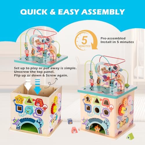 Pre-Assembled 9-in-1 Large Wooden Activity Cube Toy for Toddlers 18M+ - Image 4