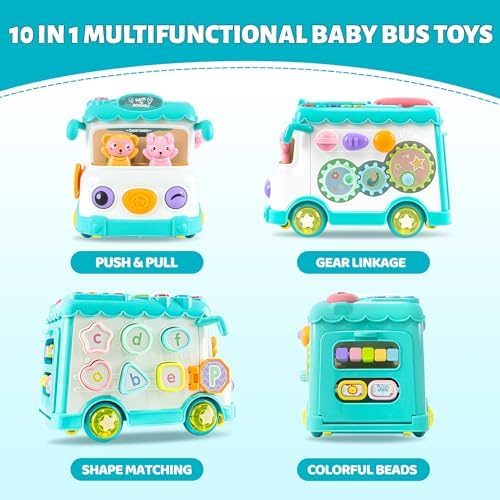 Toys for 1 Year Old Girl Gifts, 10-in-1 Montessori Toys Bus for Baby, Blue - Image 4