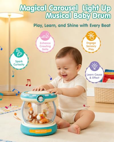 Baby Musical Drum Toy with Carousel and Microphone, 18-36 Months - Image 2