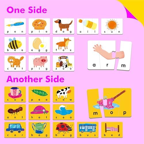 Self-Correcting Spelling Puzzles, Double-Sided Three and Four-Letter Word Spelling Cards with Picture Matching, 48 First Words Learning for Kindergarten Readiness, Preschool Ages 4+ - Image 4