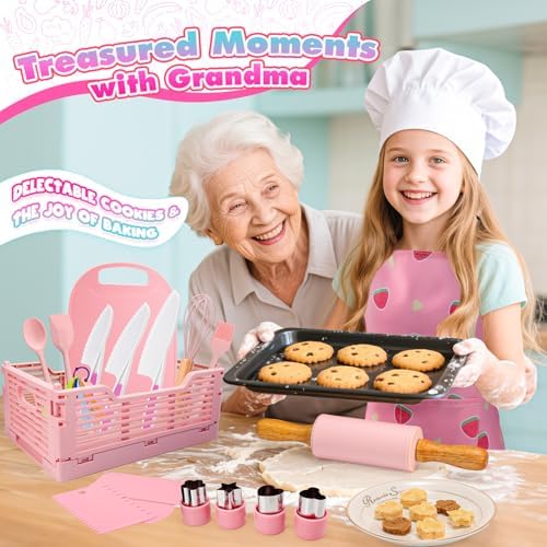 Kids Baking Cooking Set Real & Toddler Kid Apron, Kids Knife Set for Real Cooking & Basket,Food-Grade Material,Montessori Toddler Kitchen Tools, Christmas Birthday Gift for 3-10 Year Old Girls Boys - Image 6