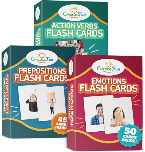 CreateFun 149 Prepositions, Emotions & Verbs Speech Therapy Flash Cards Set by CreateFun