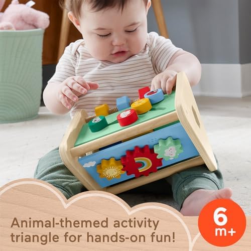 Fisher-Price Wood Baby Toy Activity Triangle, 3-Sided Wooden Fine Motor Developmental Play for Infants Ages 6+ Months​ - Image 2
