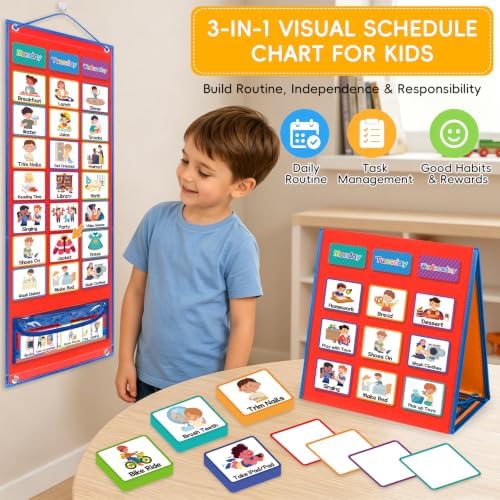 Visual Schedule for Kids with Autism Chore Reward Chart, Bedtime Routine Chart for Toddlers, Double Side Weekly Planner Board with 135 Cards for Home School Planner, Autism Learning Materials - Image 4