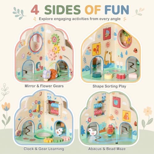 Wooden Activity Table for Toddlers - Forest Animal Multifunctional Play Center with Gears, Shape Sorters, Bead Maze, Montessori Educational Toy, Fine Motor Skills Toy for Babies 12+ Months - Image 2