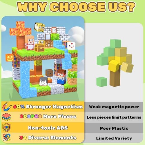 LionFuny 200PCS Magnetic Blocks,Magnetic Building Blocks Stacking Toys,Magnet Toys Building World Set, STEM Sensory Christmas Birthday Gift for Toddlers Boys Kids Age 3 4 5 6 7 8,Upgrade 1" Large Size - Image 4