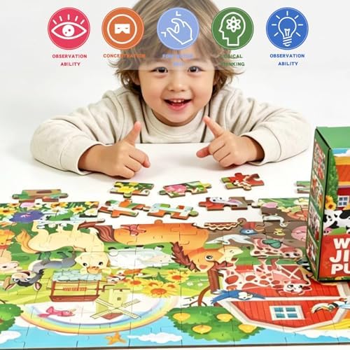 100 Piece Puzzles for Kids Ages 4-6 – Floor Kids Puzzles Ages 6-8 Year Old – Toy for Learning Farm Animals for 8-10 yo – Jigsaw Toddler Game for Boy and Girl Ages 3-5 - Image 5