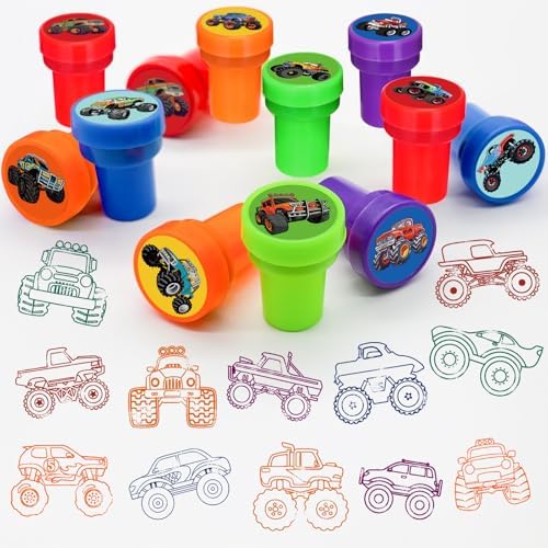 Cinrobiye 24 Pcs Monster Truck Stampers Party Favor Set, Cute Racing Truck Stamps for Kids Birthday Party, Classroom Rewards, Goody Bag Fillers, Car Racing Party Supplies, Monster Truck Themed Toys - Image 4