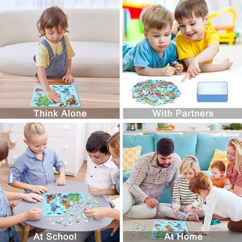 LELEMON Puzzles for Kids Ages 4-6,Dinosaur Map 100 Piece Puzzles for Kids Ages 6-8 in a Metal Box,Educational Jigsaw Puzzles,Childrens 100 Piece Puzzle Games Puzzle Toys for Girls and Boys - Image 4