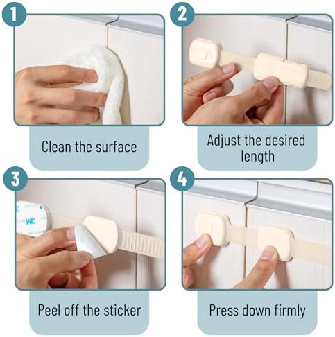 Bates- Child Safety Strap Locks, 6 Pack, Beige, Baby Cabinet Locks - Image 5