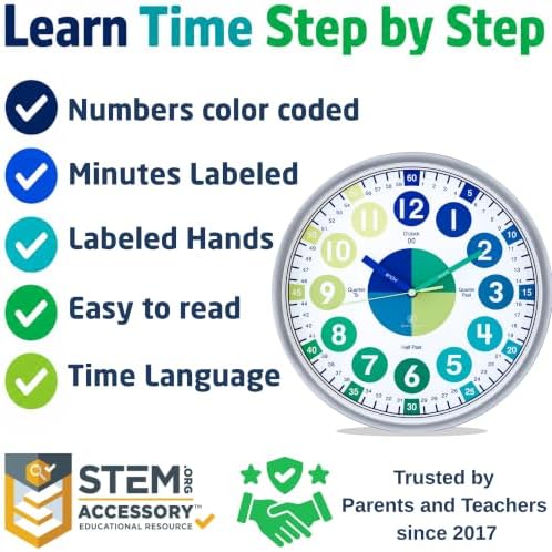 OWLCONIC Kids Analog Clock - Learning Clock, Silent 10 Inch Homeschool - Image 3